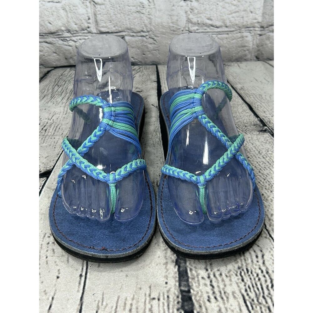 Plaka Oceanside Women’s Woven Braided Flip Flop Sandals Size 8 Blue & Teal